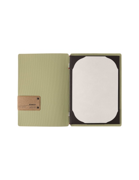 Porta Menu A5 (16,5x23,1 cm) etichetta PATCH "personalizzata" (minimo 18 pezzi) cornicetta (4 facciate) elastico rosso JUTA SALV