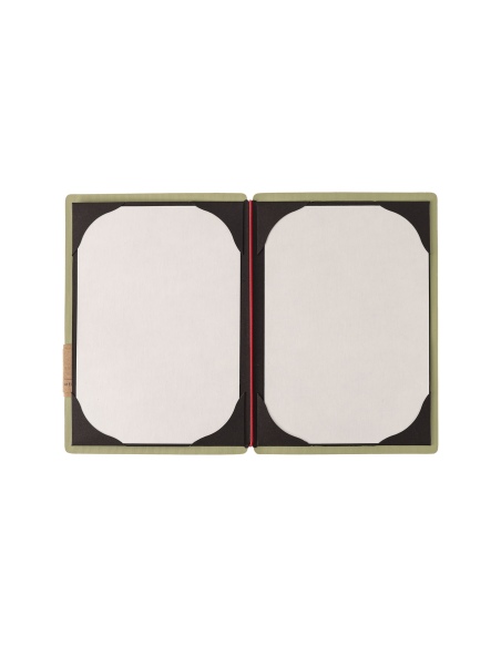 Porta Menu A5 (16,5x23,1 cm) etichetta PATCH "menu" cornicetta (4 facciate) elastico rosso JUTA SALVIA