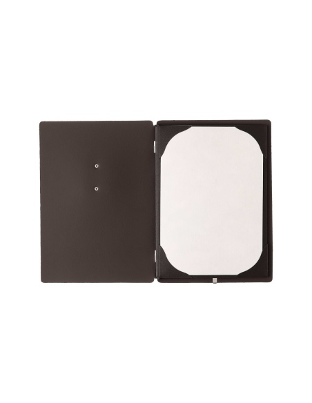 Porta Menu A5 (16,5x23,1 cm) etichetta METAL "personalizzata" (minimo 18 pezzi) cornicetta (4 facciate) elastico nero SUGHERO NA