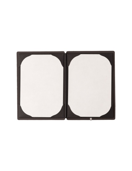 Porta Menu A5 (16,5x23,1 cm) etichetta METAL "personalizzata" (minimo 18 pezzi) cornicetta (4 facciate) elastico nero SUGHERO NA