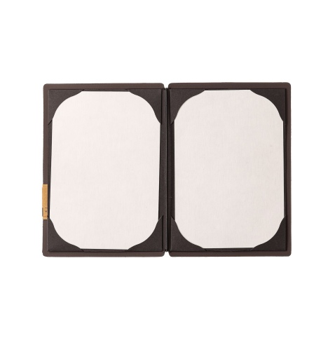 Porta Menu A5 (16,5x23,1 cm) etichetta PATCH "menu" cornicetta (4 facciate) elastico nero SUGHERO NATURALE sp. 1.4
