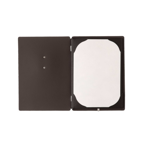 Porta Menu A5 (16,5x23,1 cm) etichetta METAL "menu" cornicetta (4 facciate) elastico nero SUGHERO NERO sp. 2.5