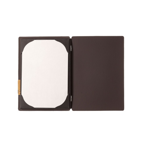 Porta Menu A5 (16,5x23,1 cm) etichetta PATCH "menu" cornicetta (4 facciate) elastico nero SUGHERO NERO sp. 2.5