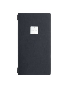 Porta Menu A4 SLIM (17,4x31,8 cm) etichetta METAL "menu" cornicetta (4 facciate) elastico nero CHEF BLU