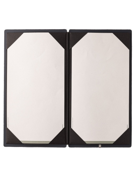 Porta Menu A4 SLIM (17,4x31,8 cm) etichetta METAL "personalizzata" (minimo 18 pezzi) cornicetta (4 facciate) elastico nero CHEF 