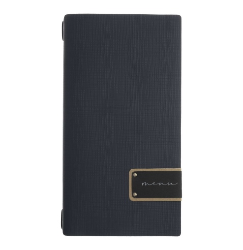 Porta Menu A4 SLIM (17,4x31,8 cm) etichetta PATCH "personalizzata" (minimo 18 pezzi) cornicetta (4 facciate) elastico nero CHEF 