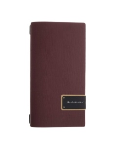 Porta Menu A4 SLIM (17,4x31,8 cm) etichetta PATCH "menu" cornicetta (4 facciate) elastico nero CHEF BORDEAUX