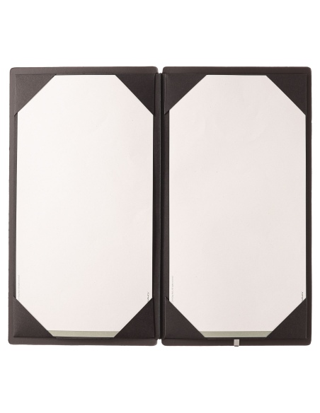 Porta Menu A4 SLIM (17,4x31,8 cm) etichetta METAL "menu" cornicetta (4 facciate) elastico nero CHEF MARRONE