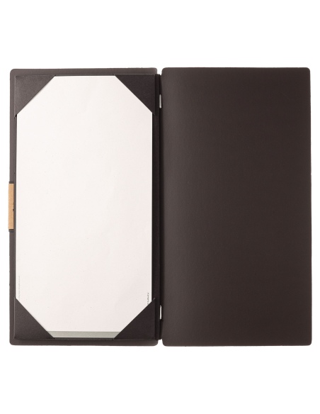 Porta Menu A4 SLIM (17,4x31,8 cm) etichetta PATCH "menu" cornicetta (4 facciate) elastico nero CHEF MARRONE