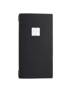 Porta Menu A4 SLIM (17,4x31,8 cm) etichetta METAL "personalizzata" (minimo 18 pezzi) cornicetta (4 facciate) elastico nero CHEF 