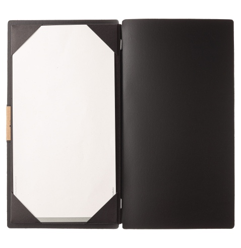 Porta Menu A4 SLIM (17,4x31,8 cm) etichetta PATCH "personalizzata" (minimo 18 pezzi) cornicetta (4 facciate) elastico nero CHEF 