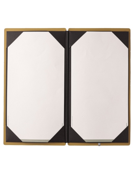 Porta Menu A4 SLIM (17,4x31,8 cm) etichetta METAL "menu" cornicetta (4 facciate) elastico nero CHEF OCRA