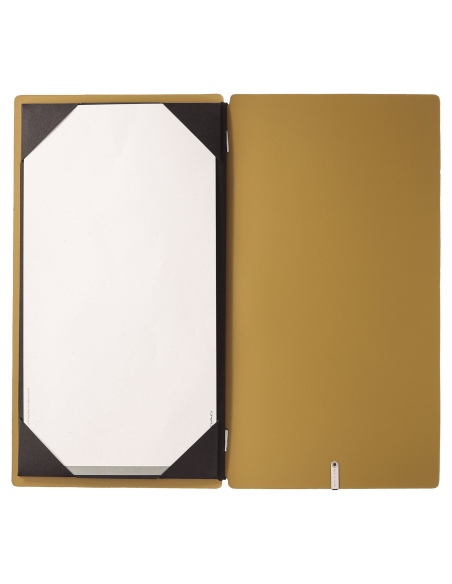 Porta Menu A4 SLIM (17,4x31,8 cm) etichetta METAL "personalizzata" (minimo 18 pezzi) cornicetta (4 facciate) elastico nero CHEF 