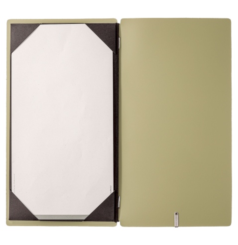 Porta Menu A4 SLIM (17,4x31,8 cm) etichetta METAL "menu" cornicetta (4 facciate) elastico nero CHEF SALVIA
