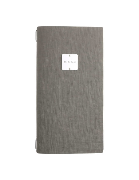 Porta Menu A4 SLIM (17,4x31,8 cm) etichetta METAL "personalizzata" (minimo 18 pezzi) cornicetta (4 facciate) elastico nero CHEF 