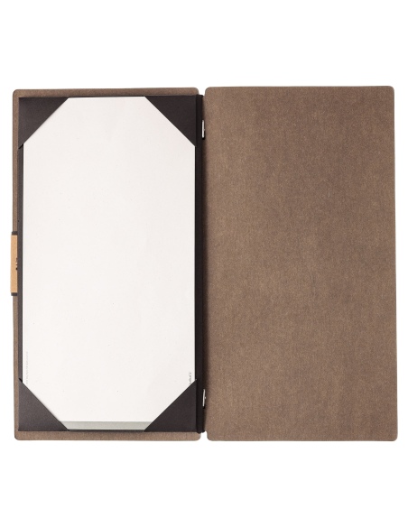 Porta Menu A4 SLIM (17,4x31,8 cm) etichetta PATCH "personalizzata" (minimo 18 pezzi) cornicetta (4 facciate) elastico nero ECOME