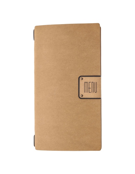 Porta Menu A4 SLIM (17,4x31,8 cm) etichetta PATCH "personalizzata" (minimo 18 pezzi) cornicetta (4 facciate) elastico nero ECOME
