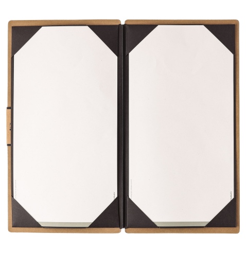 Porta Menu A4 SLIM (17,4x31,8 cm) etichetta PATCH "personalizzata" (minimo 18 pezzi) cornicetta (4 facciate) elastico nero ECOME