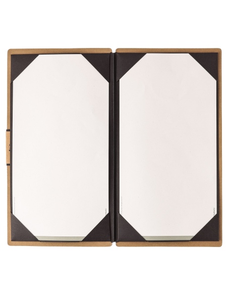 Porta Menu A4 SLIM (17,4x31,8 cm) etichetta PATCH "personalizzata" (minimo 18 pezzi) cornicetta (4 facciate) elastico nero ECOME