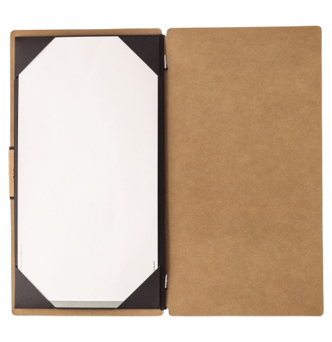 Porta Menu A4 SLIM (17,4x31,8 cm) etichetta PATCH "personalizzata" (minimo 18 pezzi) cornicetta (4 facciate) elastico nero ECOME