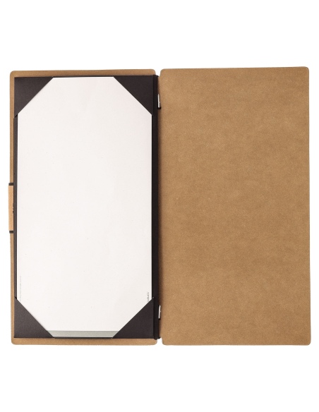 Porta Menu A4 SLIM (17,4x31,8 cm) etichetta PATCH "menu" cornicetta (4 facciate) elastico nero ECOMENU NATURALE sp. 0.6