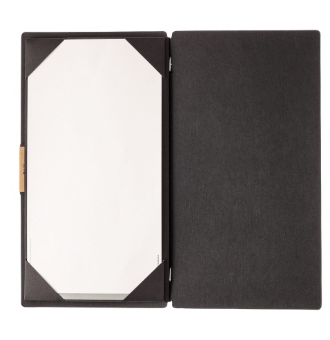 Porta Menu A4 SLIM (17,4x31,8 cm) etichetta PATCH "personalizzata" (minimo 18 pezzi) cornicetta (4 facciate) elastico nero ECOME