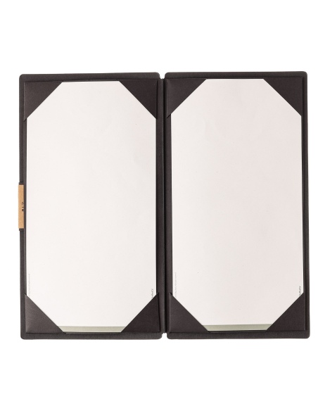 Porta Menu A4 SLIM (17,4x31,8 cm) etichetta PATCH "menu" cornicetta (4 facciate) elastico nero ECOMENU NERO sp. 0.6