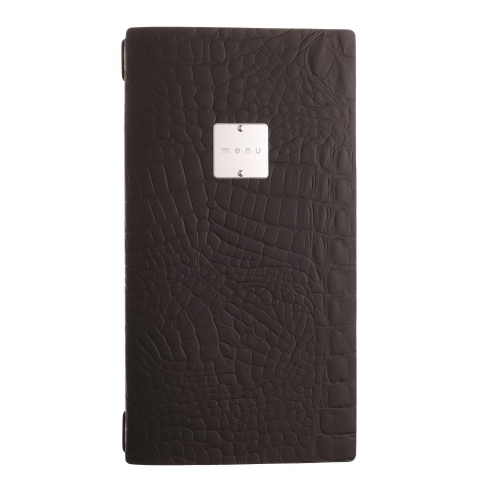 Porta Menu A4 SLIM (17,4x31,8 cm) etichetta METAL "personalizzata" (minimo 18 pezzi) cornicetta (4 facciate) FASHION MARRONE COC