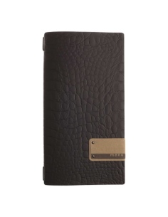 Porta Menu A4 SLIM (17,4x31,8 cm) etichetta PATCH "menu" cornicetta (4 facciate) FASHION MARRONE COCCODRILLO