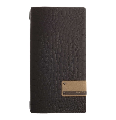 Porta Menu A4 SLIM (17,4x31,8 cm) etichetta PATCH "menu" cornicetta (4 facciate) FASHION MARRONE COCCODRILLO