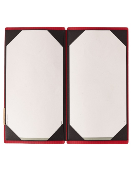 Porta Menu A4 SLIM (17,4x31,8 cm) etichetta PATCH "menu" cornicetta (4 facciate) elastico rosso JUTA BICOLOR