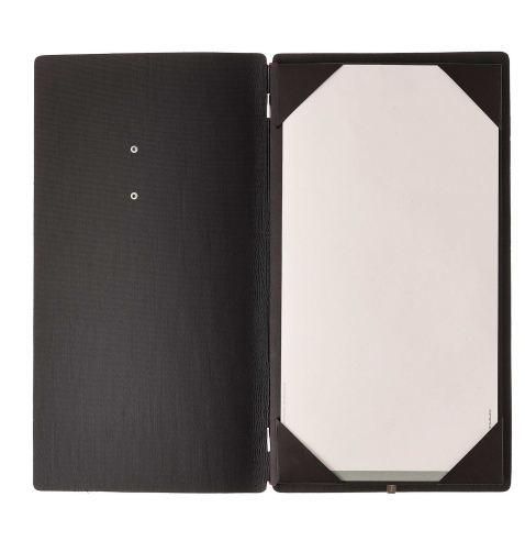 Porta Menu A4 SLIM (17,4x31,8 cm) etichetta METAL "personalizzata" (minimo 18 pezzi) cornicetta (4 facciate) elastico rosso JUTA