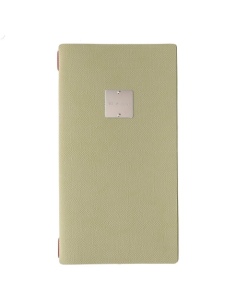 Porta Menu A4 SLIM (17,4x31,8 cm) etichetta METAL "personalizzata" (minimo 18 pezzi) cornicetta (4 facciate) elastico rosso JUTA