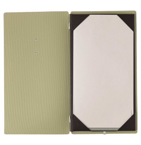 Porta Menu A4 SLIM (17,4x31,8 cm) etichetta METAL "personalizzata" (minimo 18 pezzi) cornicetta (4 facciate) elastico rosso JUTA