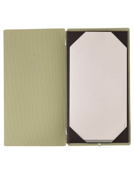 Porta Menu A4 SLIM (17,4x31,8 cm) etichetta METAL "personalizzata" (minimo 18 pezzi) cornicetta (4 facciate) elastico rosso JUTA