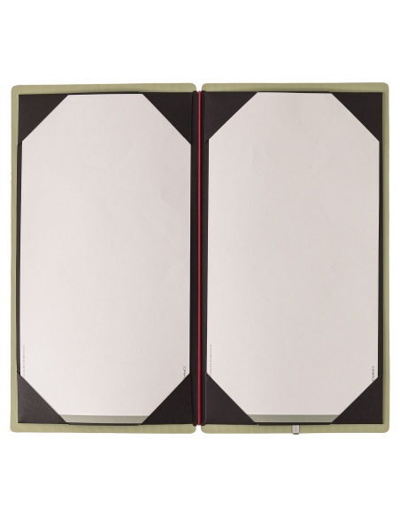 Porta Menu A4 SLIM (17,4x31,8 cm) etichetta METAL "personalizzata" (minimo 18 pezzi) cornicetta (4 facciate) elastico rosso JUTA