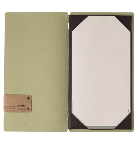 Porta Menu A4 SLIM (17,4x31,8 cm) etichetta PATCH "personalizzata" (minimo 18 pezzi) cornicetta (4 facciate) elastico rosso JUTA