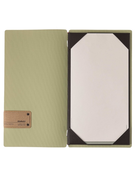 Porta Menu A4 SLIM (17,4x31,8 cm) etichetta PATCH "personalizzata" (minimo 18 pezzi) cornicetta (4 facciate) elastico rosso JUTA