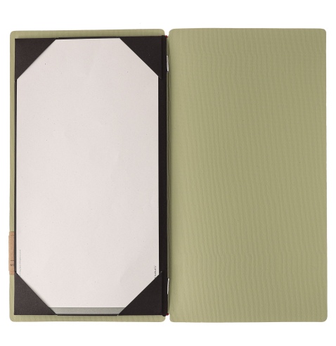Porta Menu A4 SLIM (17,4x31,8 cm) etichetta PATCH "personalizzata" (minimo 18 pezzi) cornicetta (4 facciate) elastico rosso JUTA