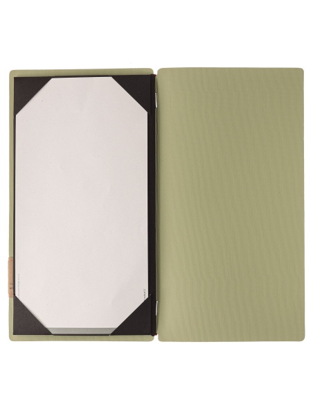 Porta Menu A4 SLIM (17,4x31,8 cm) etichetta PATCH "personalizzata" (minimo 18 pezzi) cornicetta (4 facciate) elastico rosso JUTA