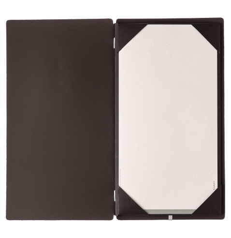 Porta Menu A4 SLIM (17,4x31,8 cm) senza etichetta cornicetta (4 facciate) elastico nero SUGHERO MARRONE sp. 2.5