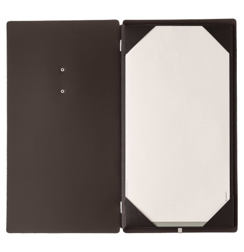 Porta Menu A4 SLIM (17,4x31,8 cm) etichetta METAL "menu" cornicetta (4 facciate) elastico nero SUGHERO NATURALE sp. 1.4