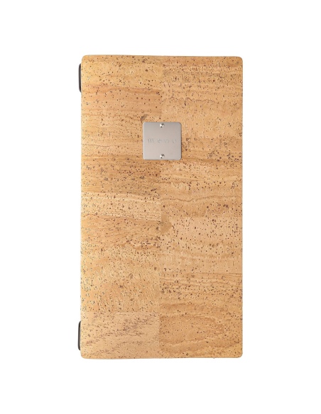 Porta Menu A4 SLIM (17,4x31,8 cm) etichetta METAL "personalizzata" (minimo 18 pezzi) cornicetta (4 facciate) elastico nero SUGHE