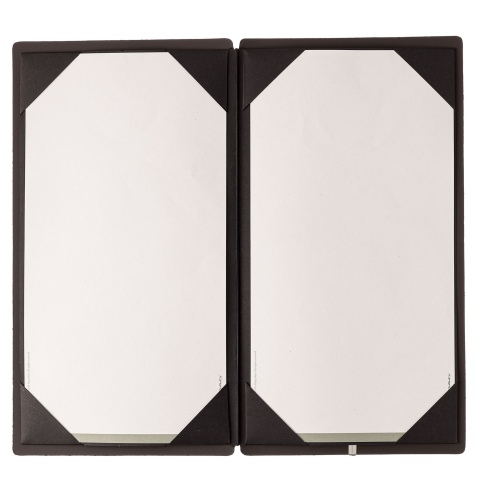Porta Menu A4 SLIM (17,4x31,8 cm) etichetta METAL "personalizzata" (minimo 18 pezzi) cornicetta (4 facciate) elastico nero SUGHE