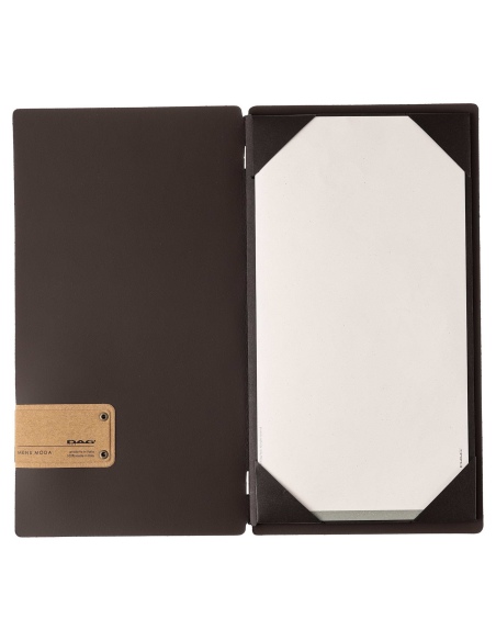 Porta Menu A4 SLIM (17,4x31,8 cm) etichetta PATCH "personalizzata" (minimo 18 pezzi) cornicetta (4 facciate) elastico nero SUGHE