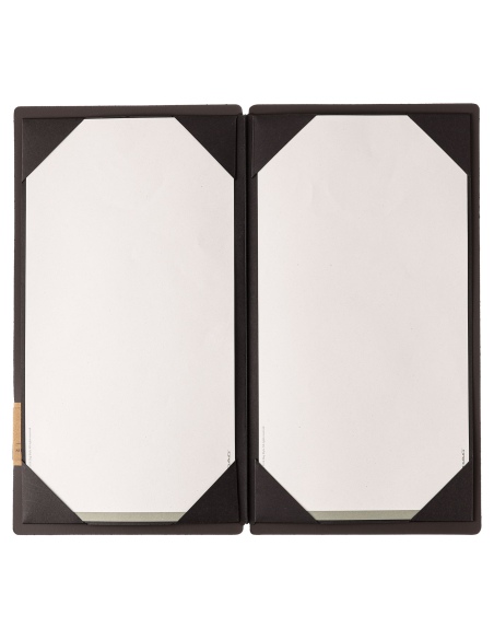 Porta Menu A4 SLIM (17,4x31,8 cm) etichetta PATCH "personalizzata" (minimo 18 pezzi) cornicetta (4 facciate) elastico nero SUGHE