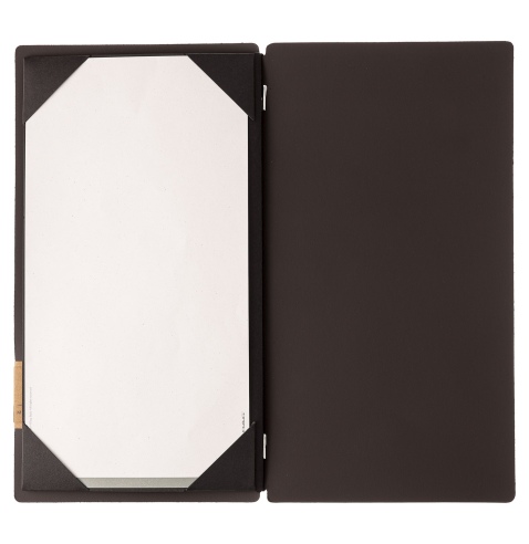 Porta Menu A4 SLIM (17,4x31,8 cm) etichetta PATCH "personalizzata" (minimo 18 pezzi) cornicetta (4 facciate) elastico nero SUGHE