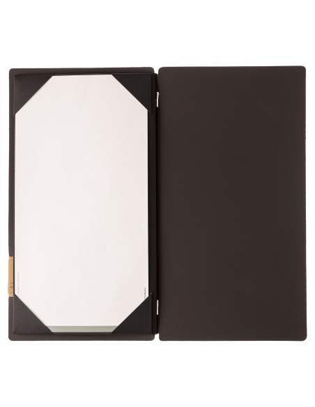 Porta Menu A4 SLIM (17,4x31,8 cm) etichetta PATCH "personalizzata" (minimo 18 pezzi) cornicetta (4 facciate) elastico nero SUGHE