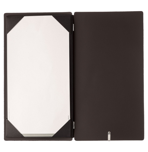 Porta Menu A4 SLIM (17,4x31,8 cm) etichetta METAL "menu" cornicetta (4 facciate) elastico nero SUGHERO NERO sp. 2.5