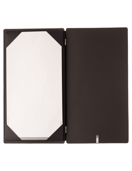 Porta Menu A4 SLIM (17,4x31,8 cm) etichetta METAL "menu" cornicetta (4 facciate) elastico nero SUGHERO NERO sp. 2.5